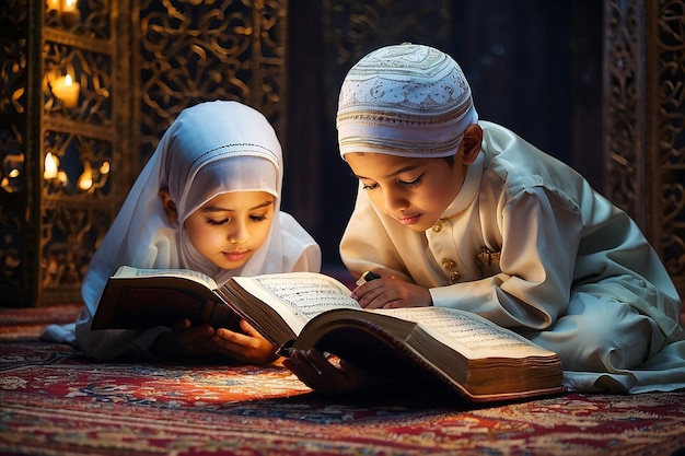 muslim-children-reading-holy-quran-ramadan_1036975-24942